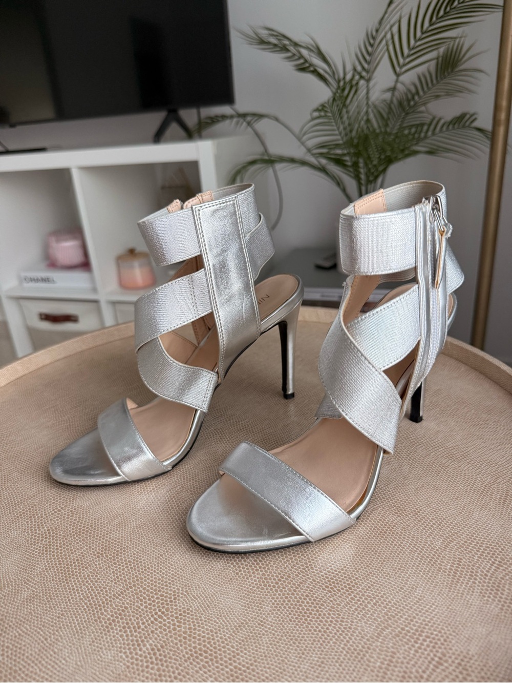 Metallic Silver Strappy High Heel Sandals - Women's Evening Heels